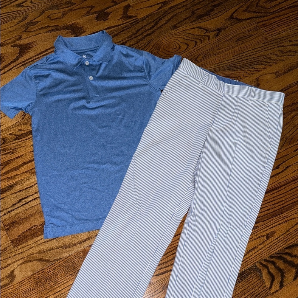 IZOD seersucker boys flat front pants and matching class club polo size 10 EEEUC